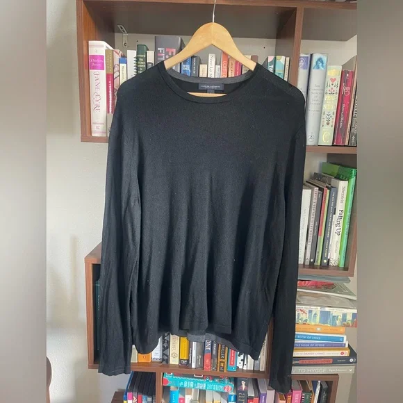 Banana Republic Silk Cashmere Sweater Black Lightweight Crewneck Pullover Size L - Picture 1 of 5